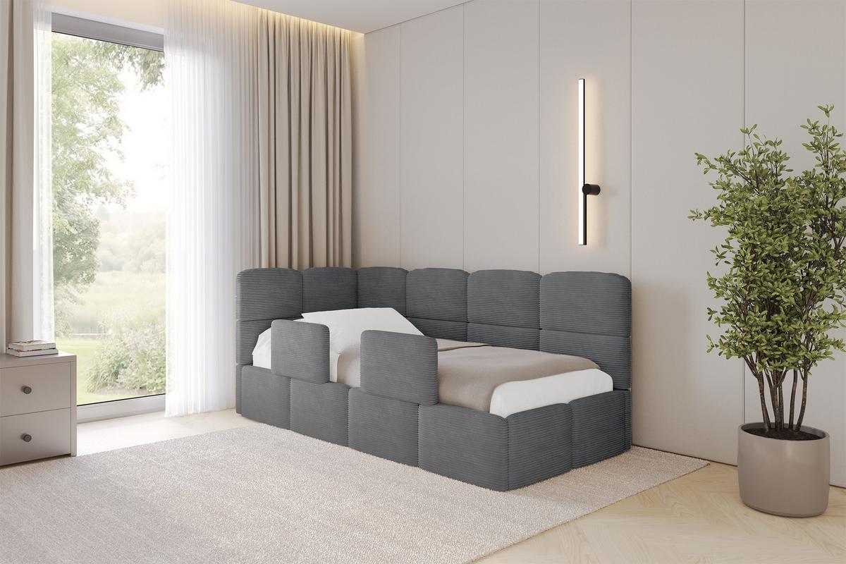 EINZELLBETT Jugendbett mit Bettkasten und Matratze H3/H4, Rechts - KIVY 80x200 Dunkelgrau - Schieferfarben, Holzwerkstoff/Textil (80/200cm) - ALTDECOR
