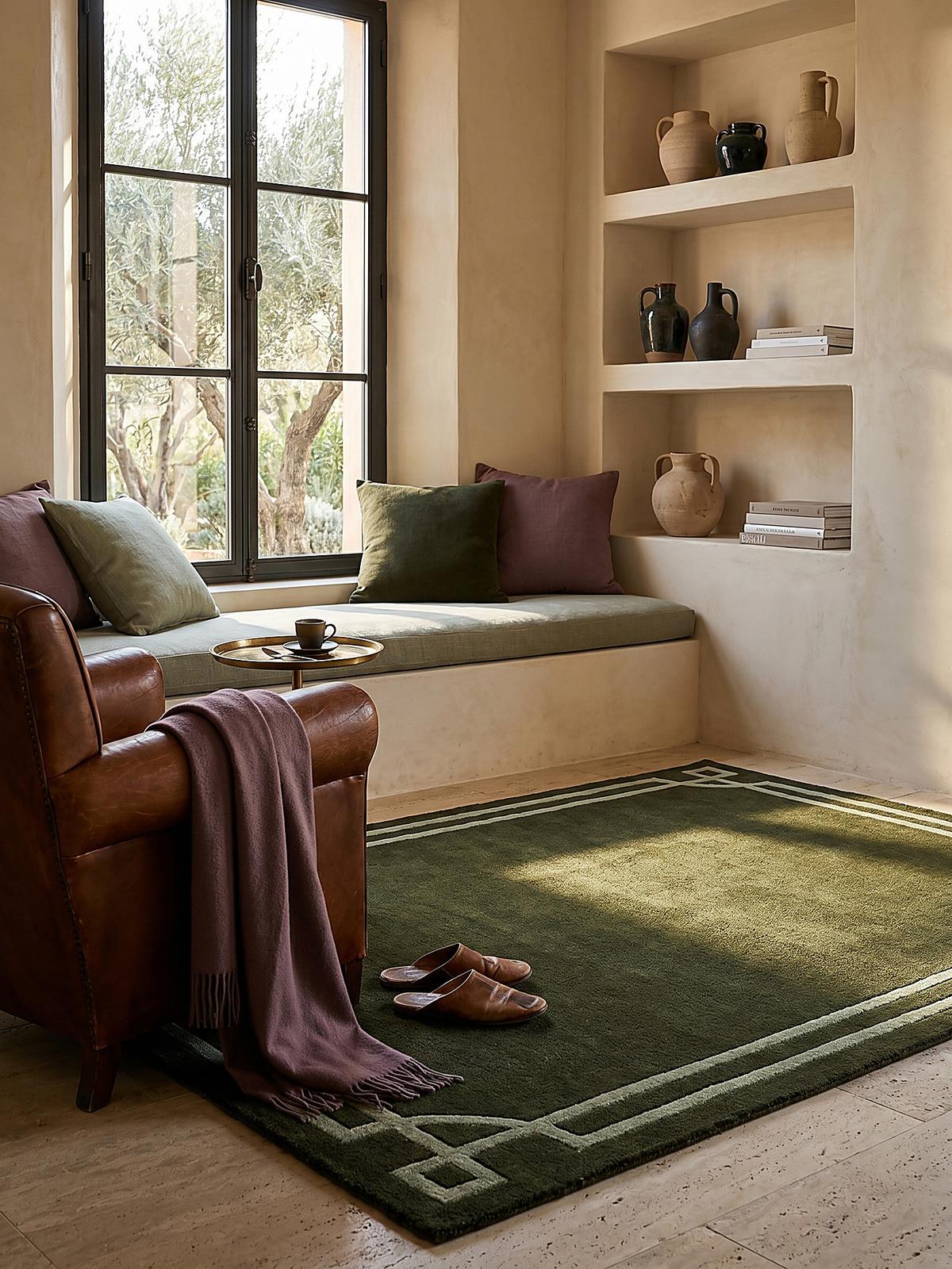 WOLLTEPPICH GLEN, mit Bordüre, Grün, 120 x 170 cm - Grün, Textil (170/120cm) - KADIMA DESIGN