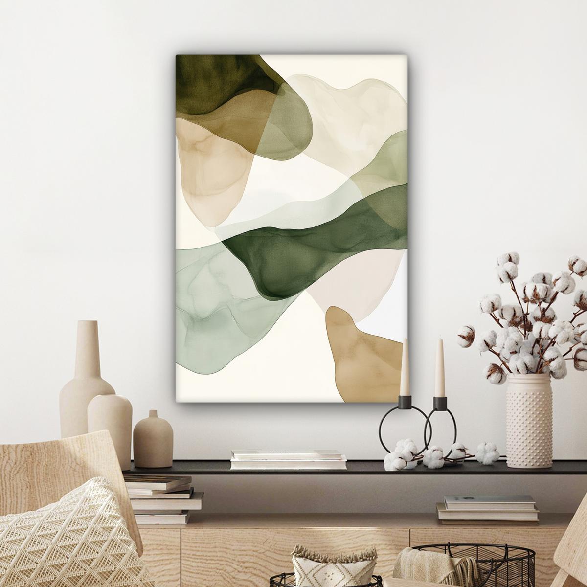 LEINWANDBILD Japandi - Abstrakt - Grün Wanddeko Schlafzimmer 60x90 cm - Salbeigrün, Textil (60/90cm) - MuchoWow