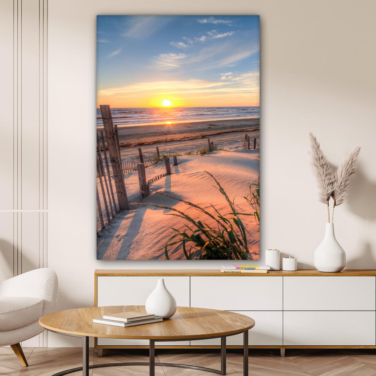 LEINWANDBILD Strand - Meer - Düne - Sonnenuntergang - Landschaft Deko XXL 80x120 cm - Beige, Textil (80/120cm) - MuchoWow