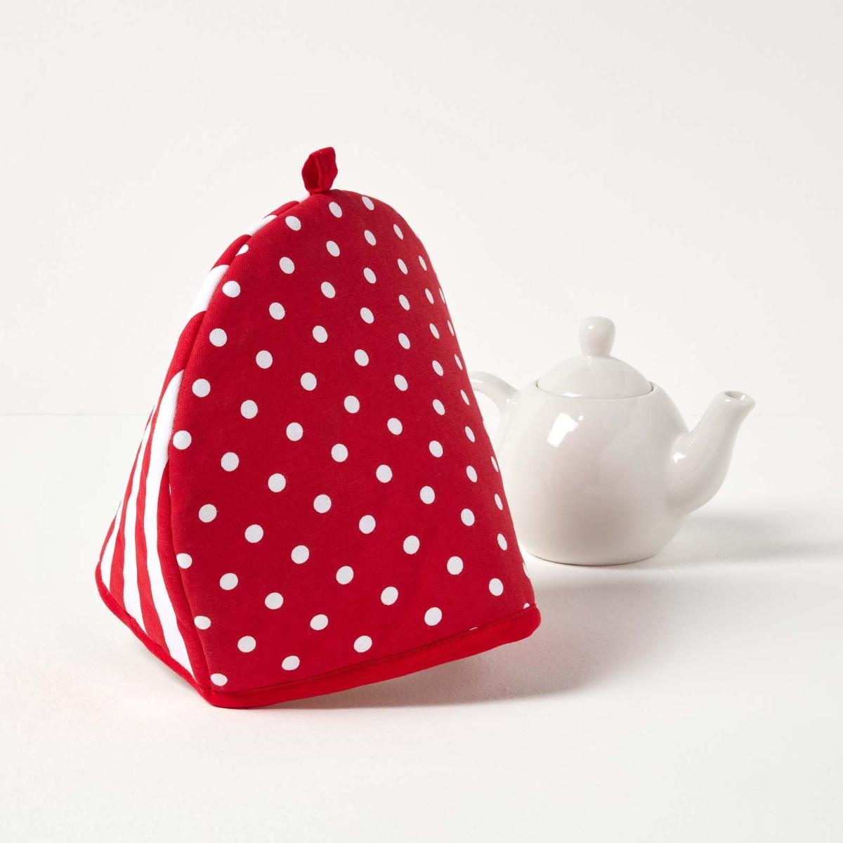TEA COSY – Stoff-Teewärmer Polka Dots - Rot, Textil (36/24/36cm) - Homescapes