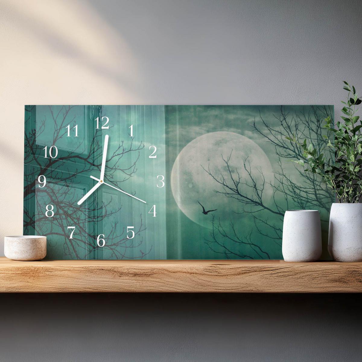 WANDUHR aus Glas 60x30 cm - Mond - Türkis, Glas (60/30/0.4cm) - TULUP