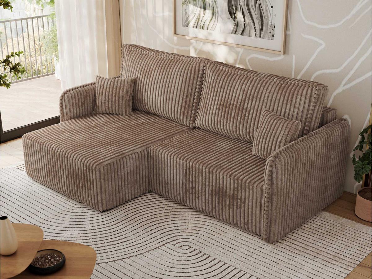 ECKSCHLAFSOFA MESTO L Braun Cord - links - Schwarz/Braun, Kunststoff/Textil (227/147cm) - MKS