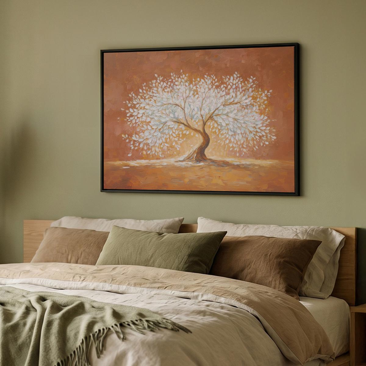 LEINWAND Bilder mit Rahmen - Abstrakt - Baum - Weiß - Blätter - 100x70 - Braun, Textil (100/70cm) - MuchoWow