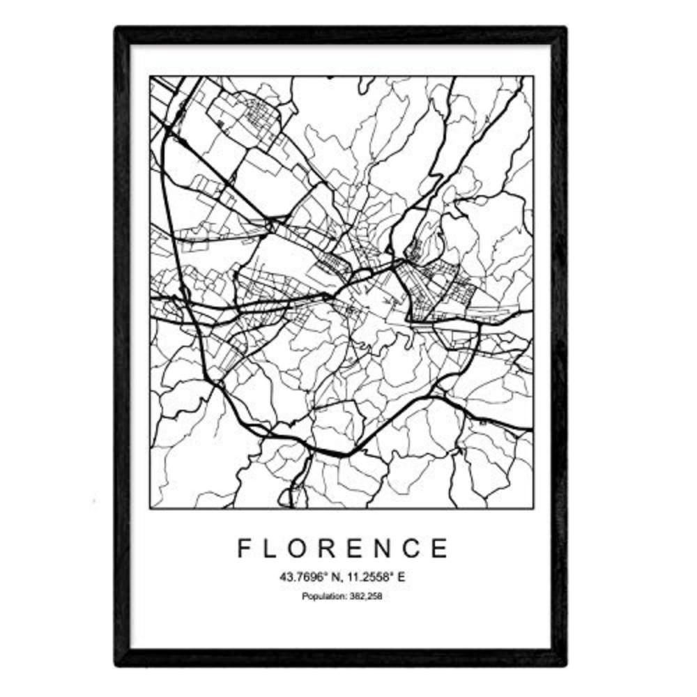 POSTER Florenz Nordischer Stil A4 Schwarzer Rahmen - Schwarz, Papier (29.7/5/21cm) - Nacnic
