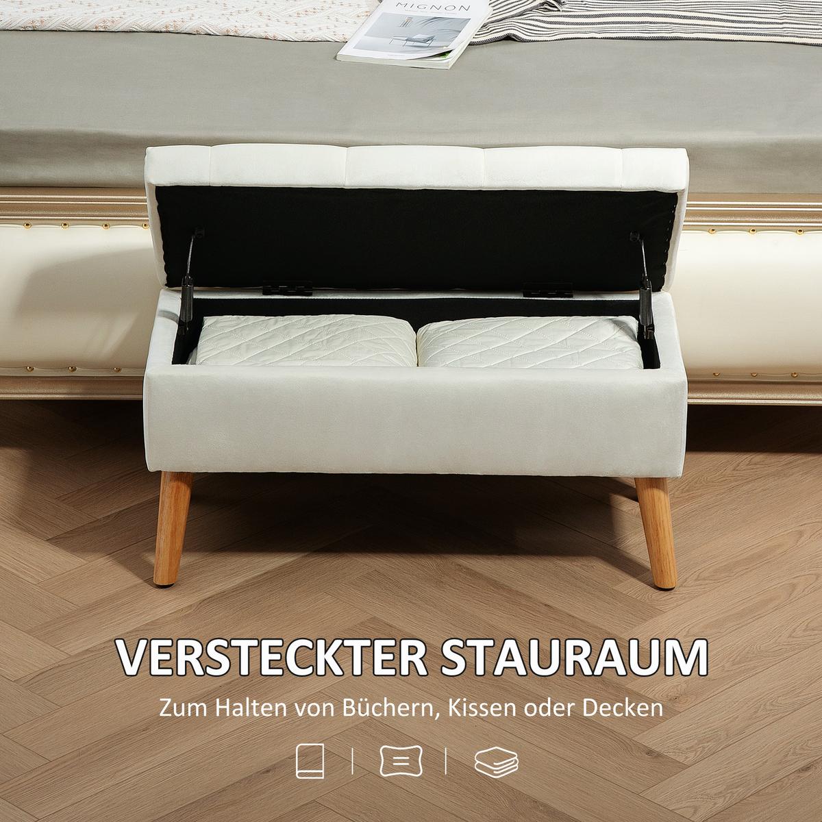TRUHENBANK Samtoptik Weiß - Weiß, Kunststoff (35/40/80cm) - HOMCOM