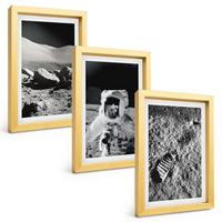 BILDER SET 3er Set - 20x30 cm Goldrahmen - NASA-Fotos vom Mond Astronaut - Goldfarben, Kunststoff (20/30cm) - TULUP