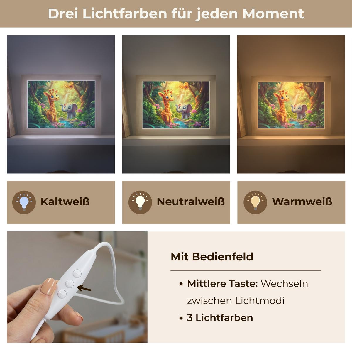 NACHTTISCHLAMPE Giraffe - Elefant - Blumen - Dschungel 20x15 cm - Grün, Holzwerkstoff (8/20/15cm) - OnlyWow