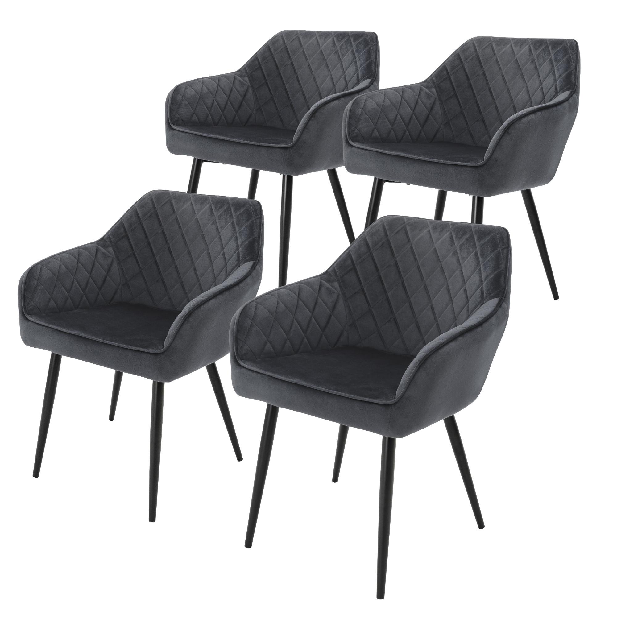 ESSZIMMERSTUHL 4er Set Anthrazit Samt - Dunkelgrau/Schwarz, Textil/Metall (60/80/63cm) - ML-DESIGN