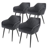 ESSZIMMERSTUHL 4er Set Anthrazit Samt - Dunkelgrau/Schwarz, Textil/Metall (60/80/63cm) - ML-DESIGN