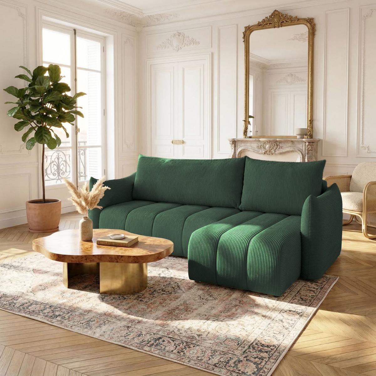 ECKSOFA Ontario Xs Mit Schlaffunktion - Grün, Holzwerkstoff/Textil (226/154cm) - Fun Möbel
