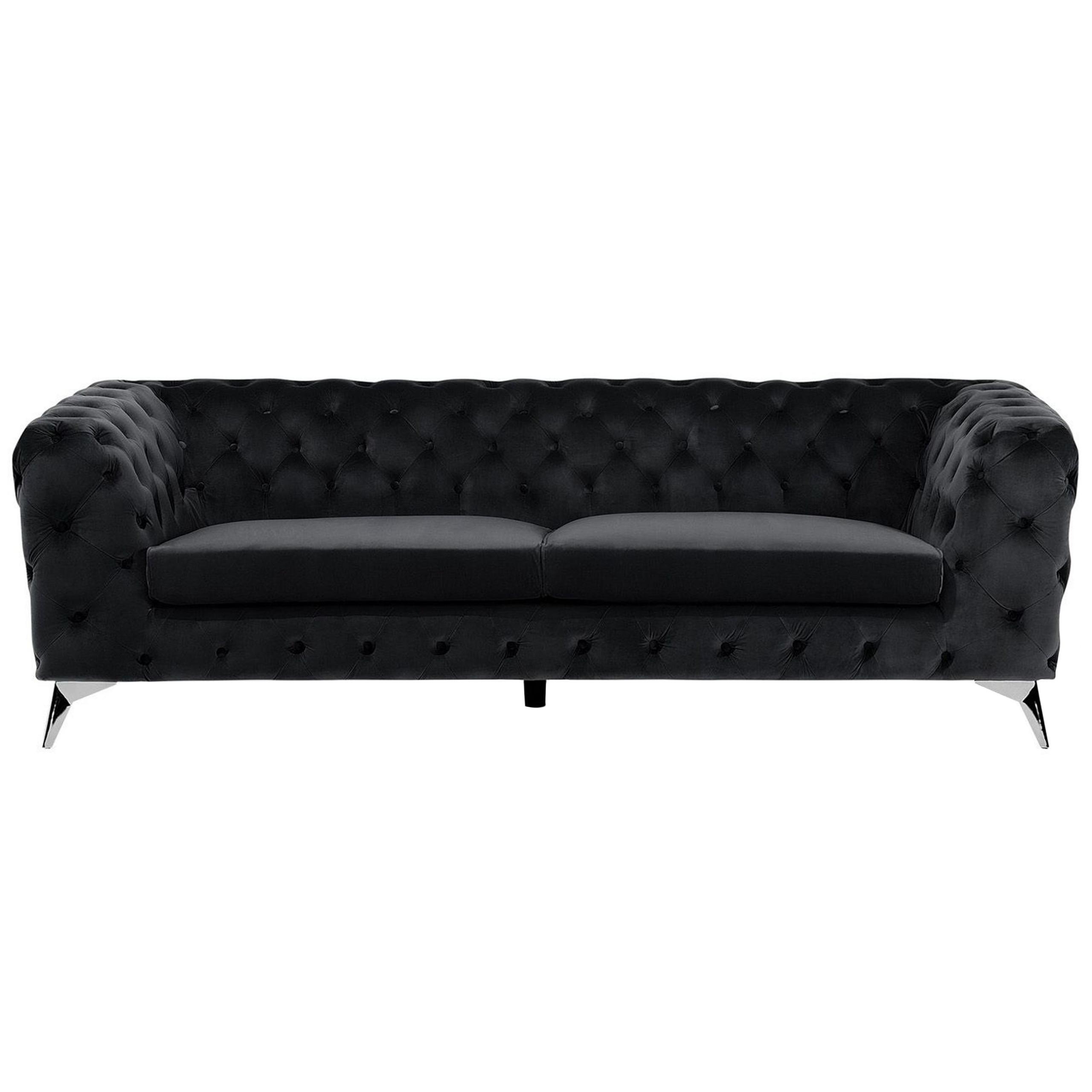 3-SITZER-SOFA Samtstoff Schwarz Sotra - Schwarz, Textil (224/70/85cm) - Beliani
