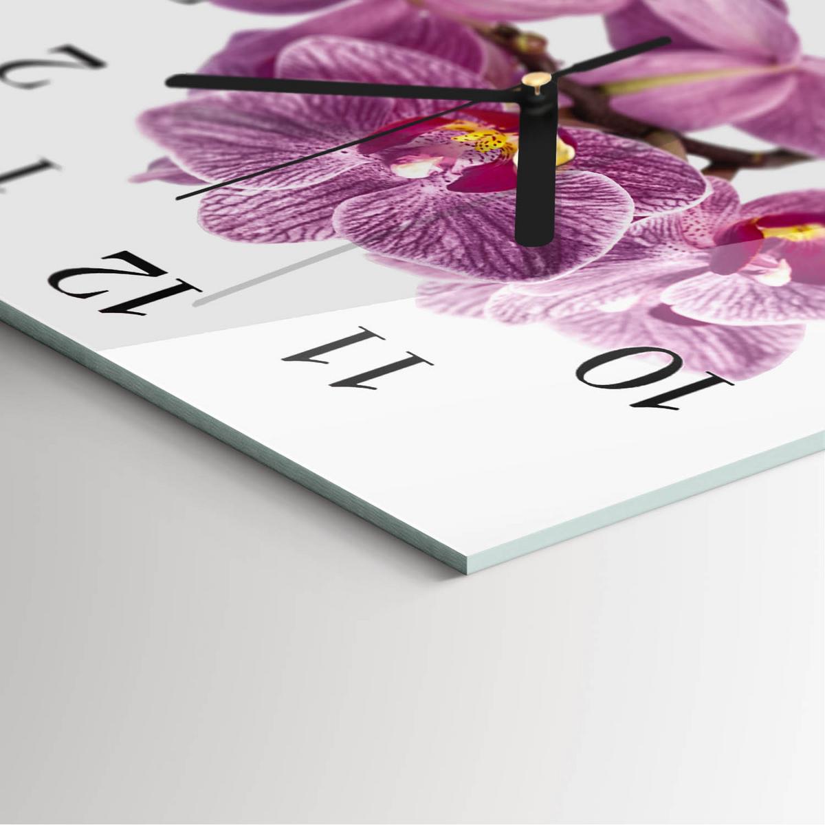 WANDUHR aus Glas 30x30 cm - Orchideen - Pink, Glas (30/30/0.4cm) - TULUP