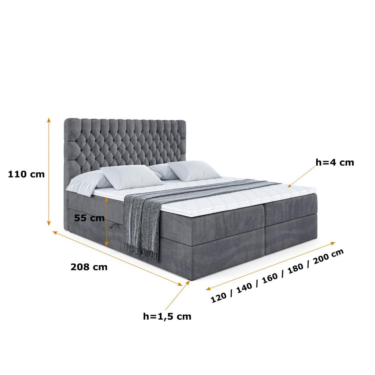 BOXBETT mit Matratze H4 und Lattenrost - SERENE - 140x200 - H4 - Dunkelgrau - Dunkelgrau, Holzwerkstoff (140/200cm) - ALTDECOR