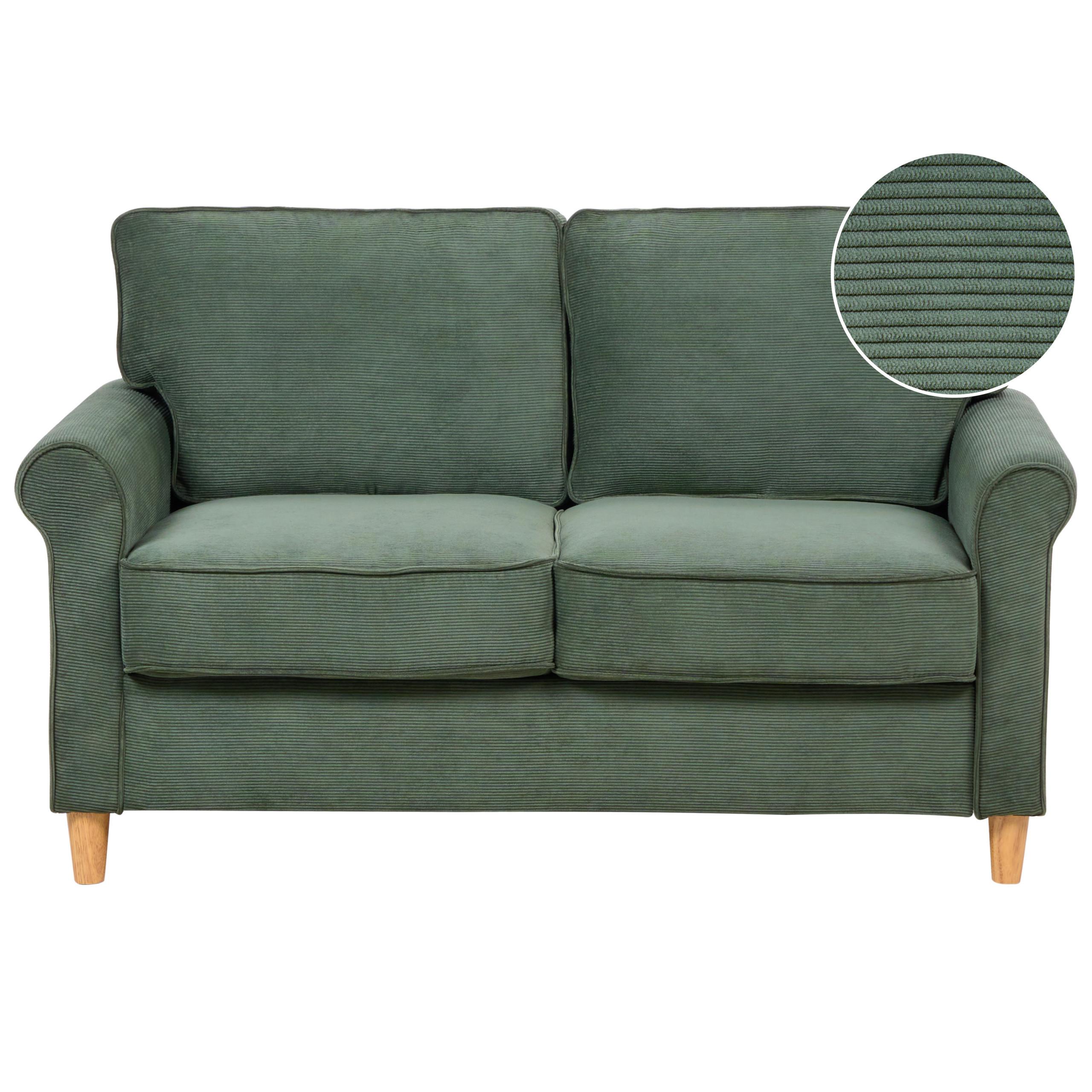 2-SITZER-SOFA Cord dunkelgrün Ronneby - Hellbraun/Grün, Textil (140/88/78cm) - Beliani