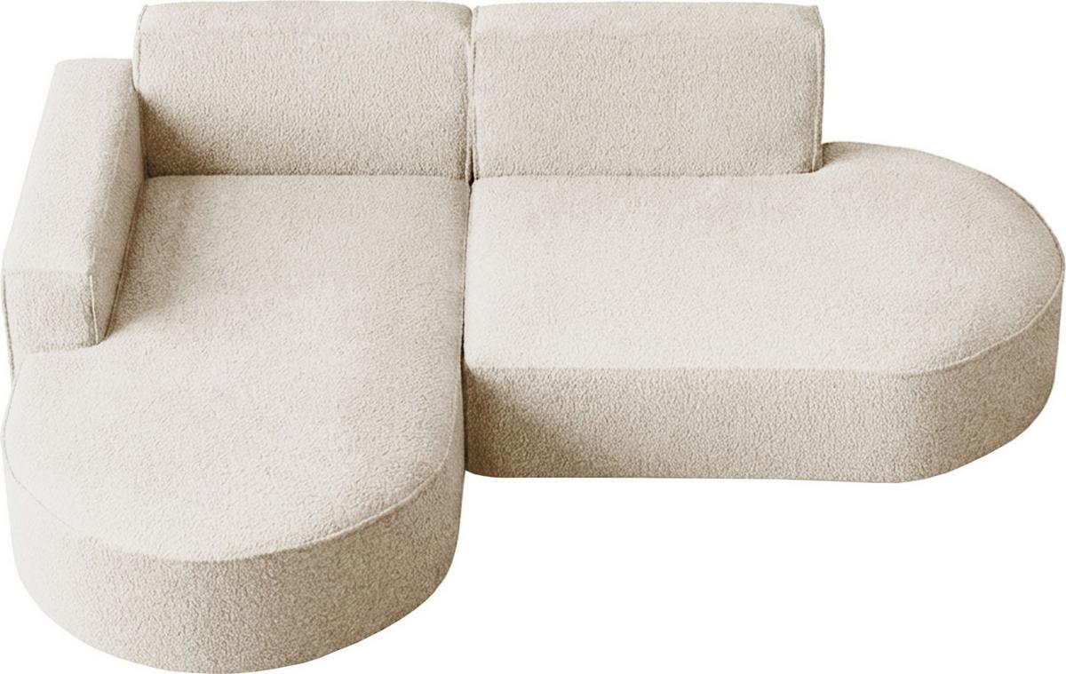 ECKSOFA Hana L-Form 3-Sitzer Ecke Links, Boucle, Creme 241/73/168 cm - Creme/Schwarz, Textil/Metall (241/168cm) - WFL GROUP