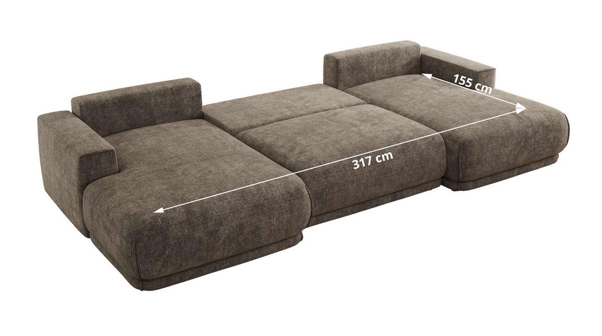 WOHNLANDSCHAFT RINA U Braun Schenille grob gewebt - Schwarz/Braun, Kunststoff/Textil (360/85/170cm) - MKS