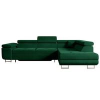 ECKSOFA mit Schlaffunktion und Bettkasten GUSA-L 272x202x107 cm Grün Velours - Silberfarben/Grün, Holzwerkstoff/Textil (272/202cm) - ALTDECOR