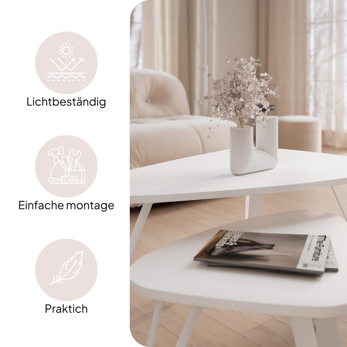 SATZTISCH NOA Stahlgestell, Freiform, Weiß / Arktisweiß - Weiß, Holzwerkstoff/Metall (94/60/42cm) - Idohome