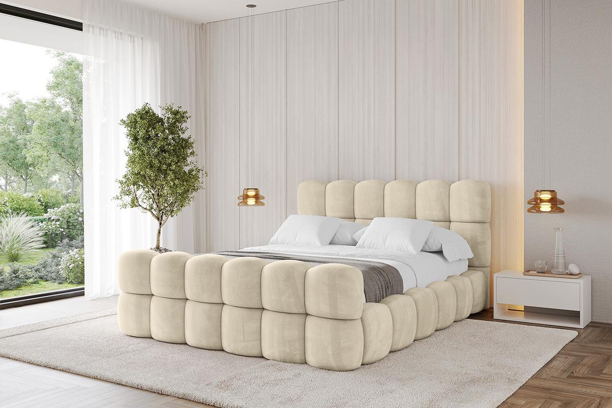 POLSTERBETT mit Bettkasten, Fußteil und Lattenrost, Bett mit Matratze H3/H4 - LEYA-Z 200x200 Beige - Ecru, Holzwerkstoff/Textil (200/200cm) - ALTDECOR