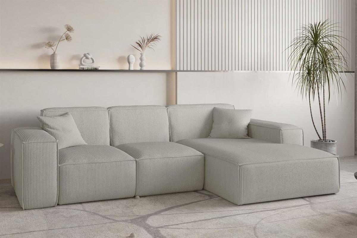 ECKSOFA Celes Premium Stoff Scala - Hellgrau, Holzwerkstoff/Textil (266/165cm) - Fun Möbel