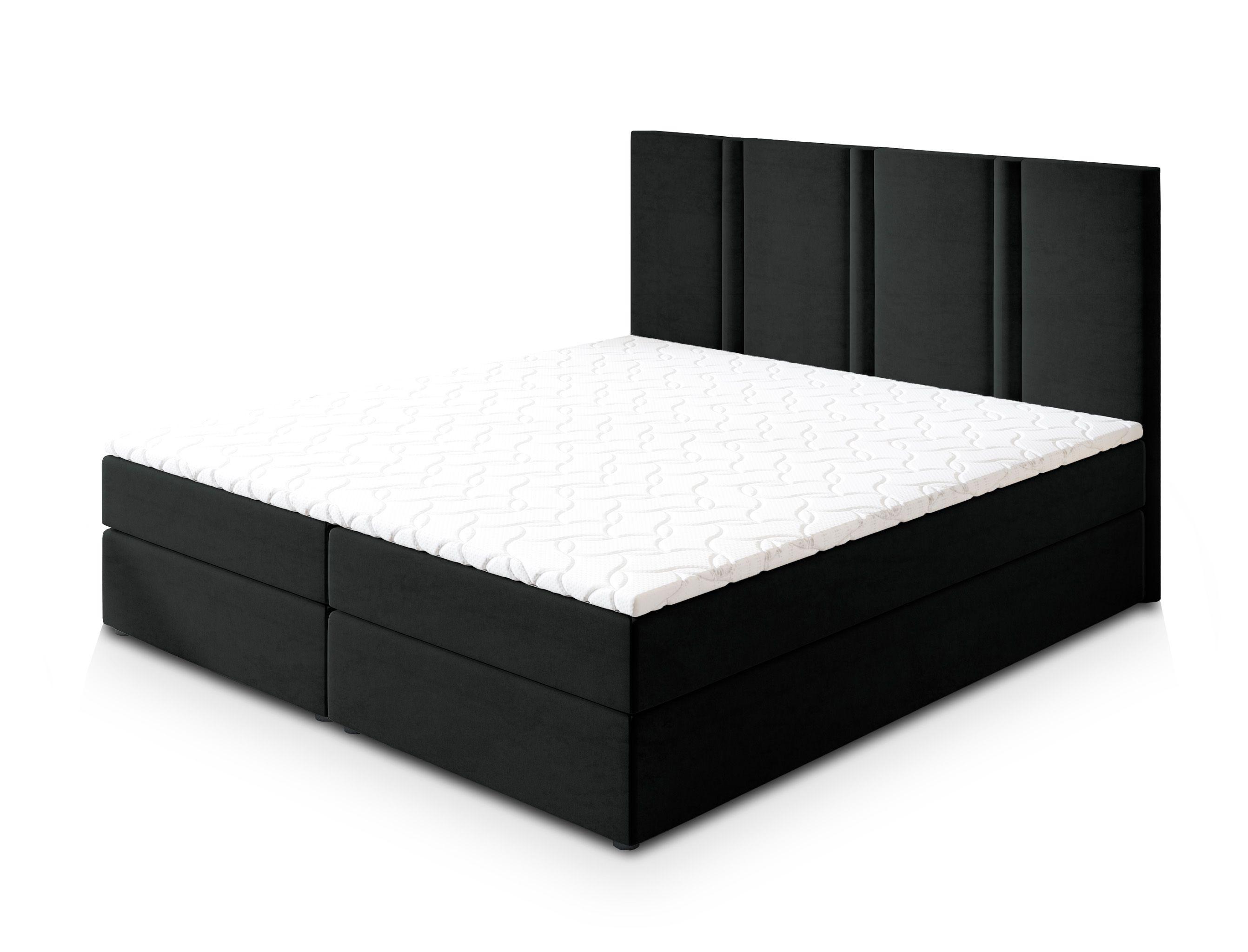 BOXBETT LARIO 180x200 cm mit Matratze und Topper - Schwarz - Schwarz, Holz (180/200cm) - MASSENO