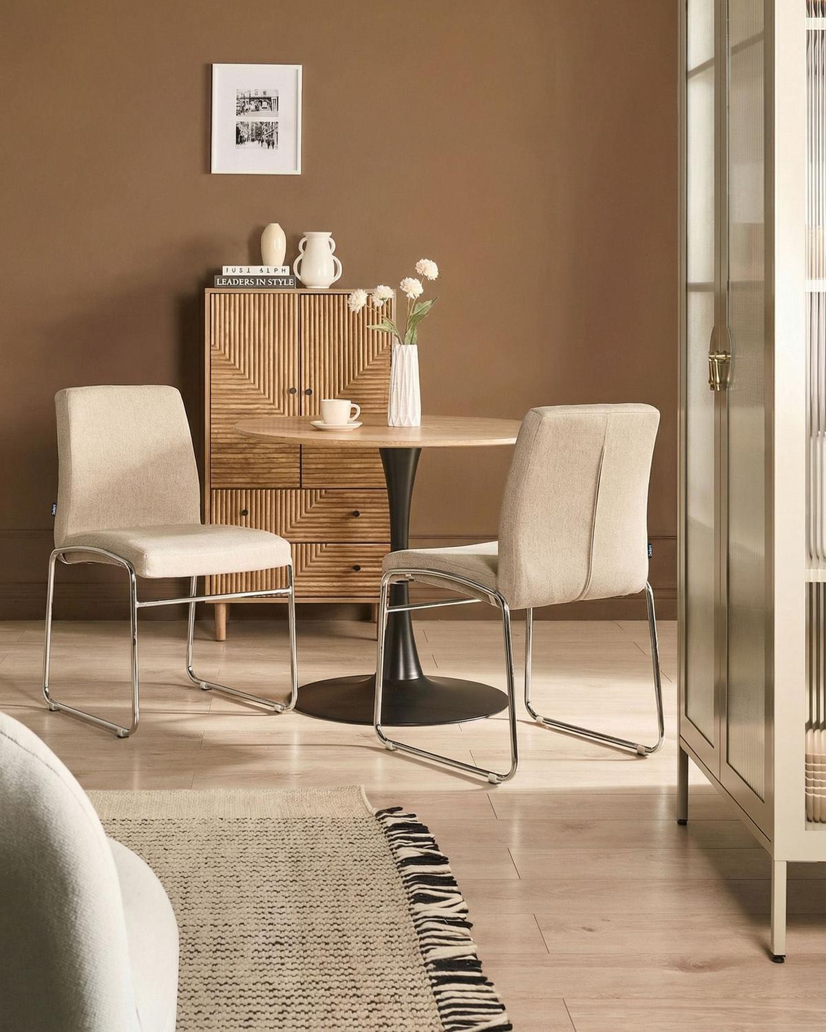 ESSZIMMERSTUHL 2er-Set Stoff Beige Lecco - Beige, Textil (49/85/50cm) - Beliani