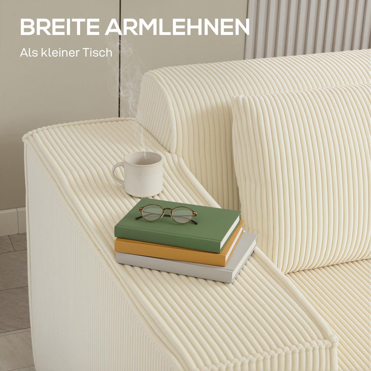 3-SITZER SOFA 202 cm Cloud-Couch ohne Gestell mit 2 Lendenkissen Beige - Beige, Textil (90/76/202cm) - HOMCOM