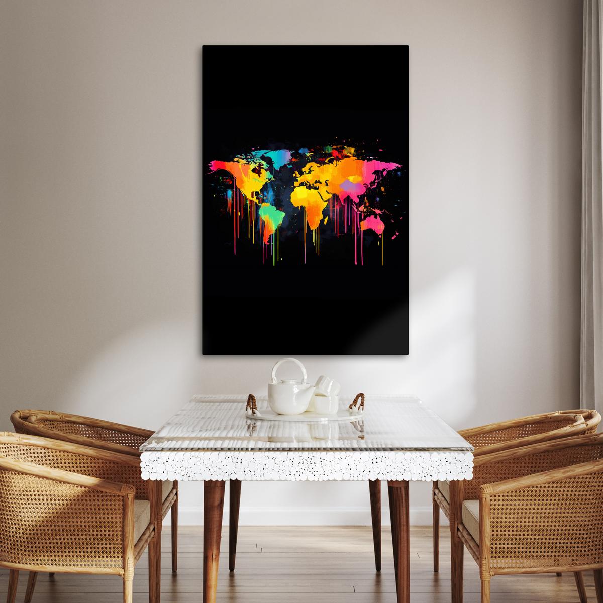 LEINWANDBILD Weltkarte - Farbe - Bunt - Graffiti - Welt Deko XXL 80x120 cm - Multicolor, Textil (80/120cm) - MuchoWow