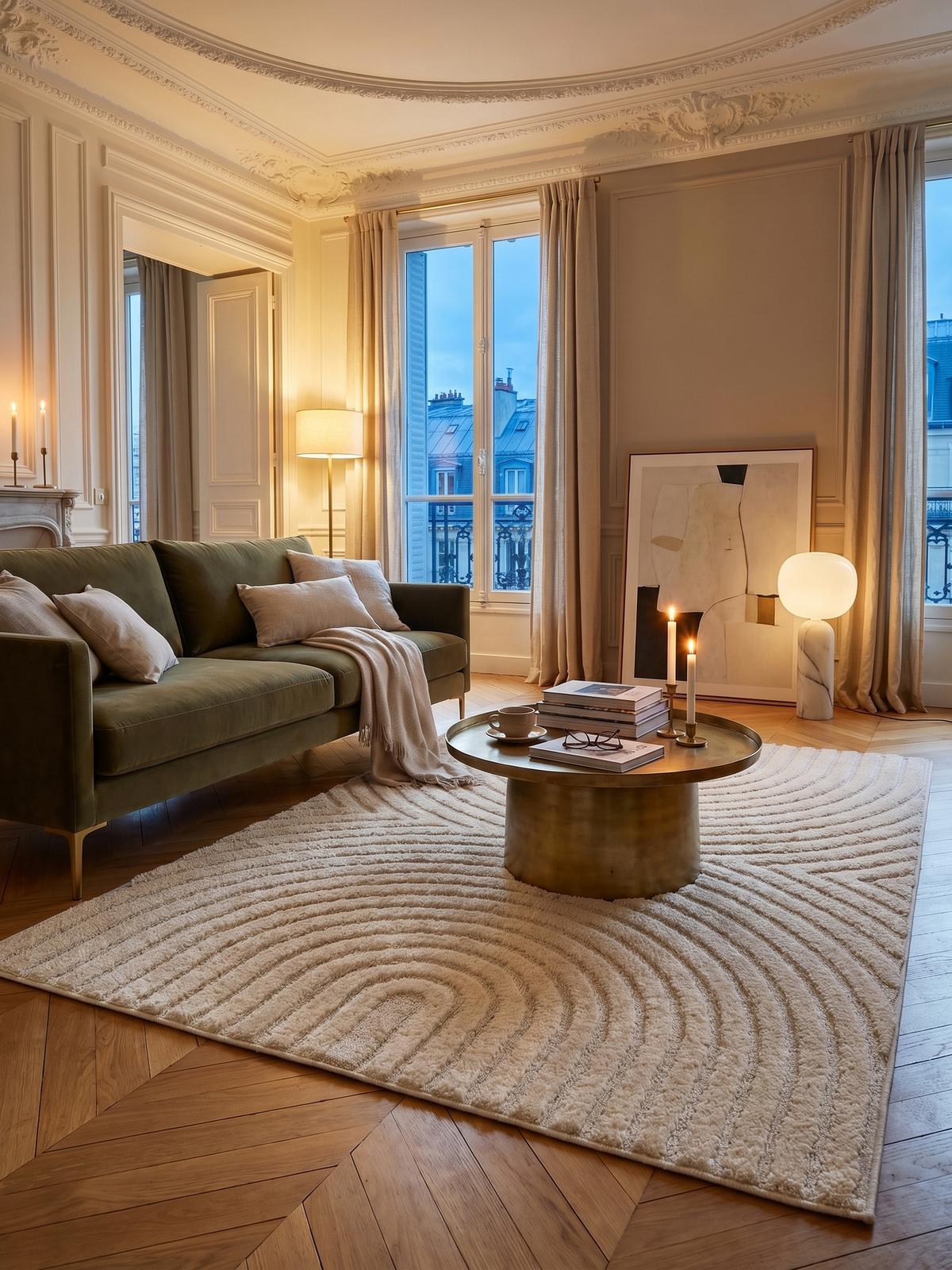 TEPPICH Hochflor RIGI in Creme, mit organischen Bögen in 3D, 80 x 150 cm - Beige, Textil (80/150cm) - KADIMA DESIGN