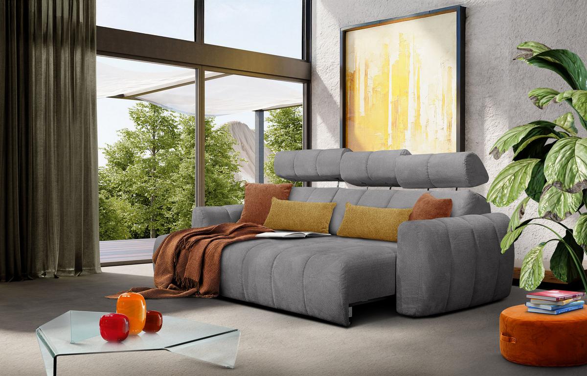 ECKSOFA KIMI 3-Sitzer, ausziehbarer Sitz, verstellbare Kopfstützen, grau - Schwarz/Grau, Holzwerkstoff/Textil (270/160cm) - Wozimo