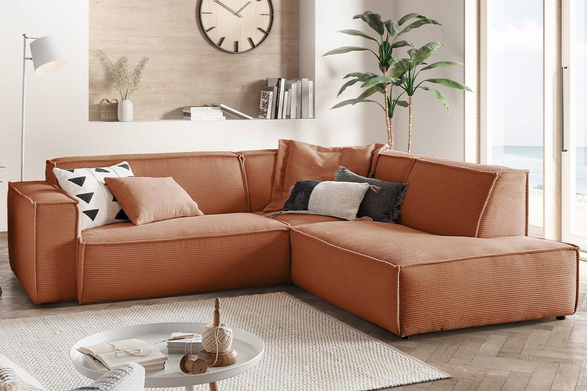 ECKSOFA SAMU Braun Cord - Schwarz/Braun, Textil (254/224cm) - KAWOLA