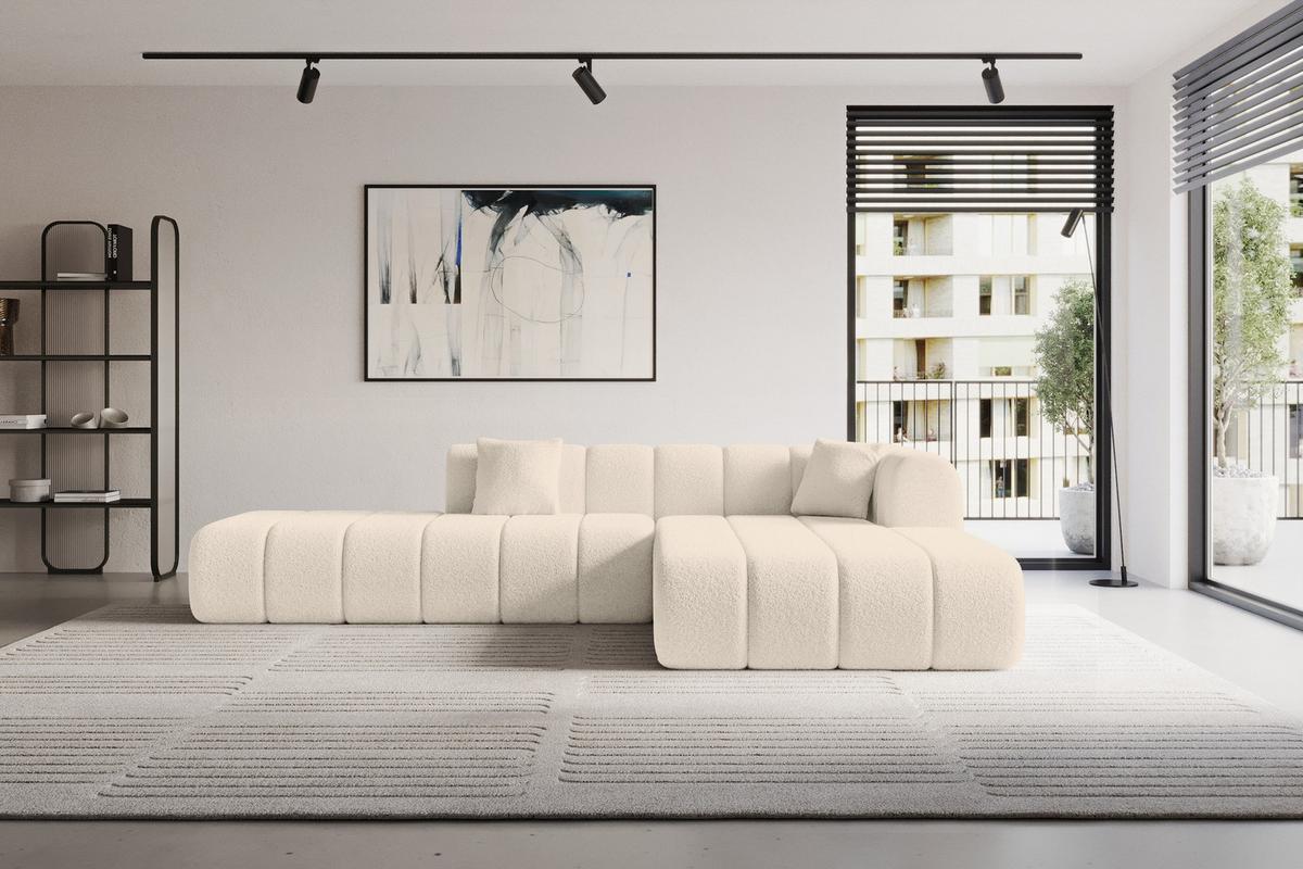 ECKSOFA Ottomane Rechts BILA-L 289x176x71 Dunkelbeige Bouclé - Schwarz/Cappuccino, Holzwerkstoff/Kunststoff (289/176cm) - ALTDECOR