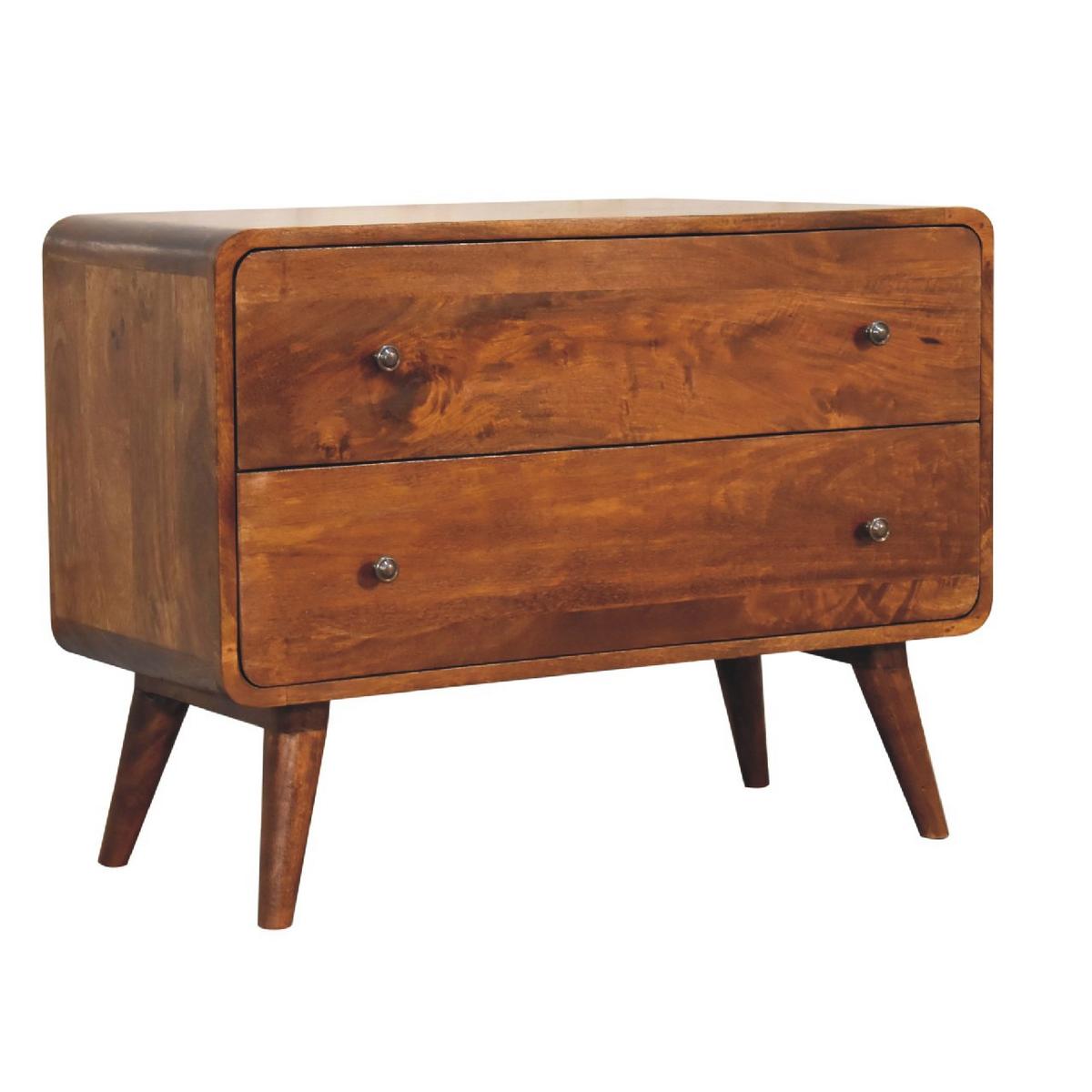 KOMMODE Massivholz Gebogenes Kastanienbraun, 2 Schubladen, Dunkelbraun - Dunkelbraun/Messingfarben, Mangoholz/Holz (80/58/35cm) - Artisan Furniture