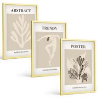 BILDER SET 3er Set - 40x60 cm Goldrahmen - Blumenmuster beige braun - Goldfarben, Kunststoff (40/60cm) - TULUP