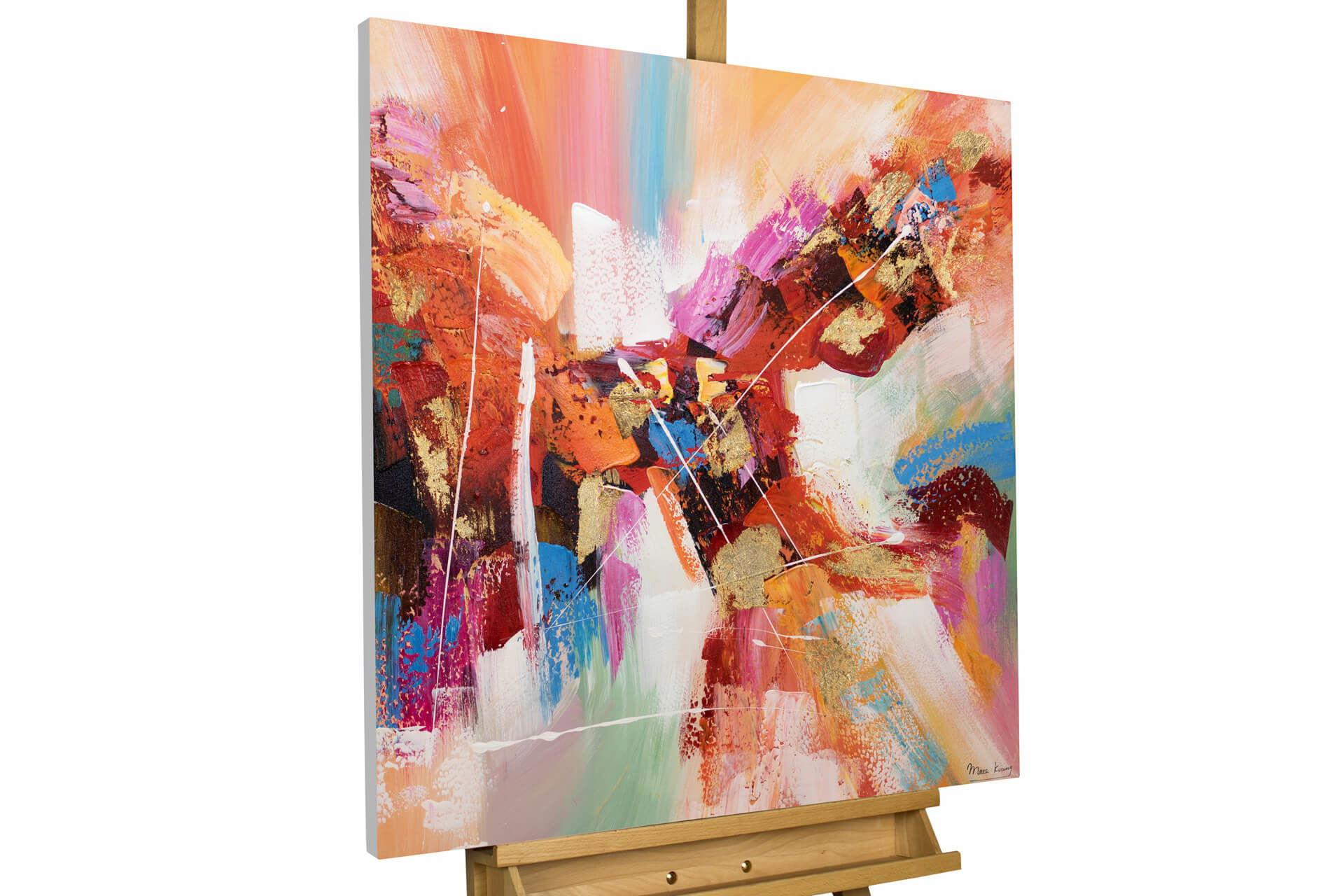 ACRYLBILD HANDGEMALT 80/80 cm - Blau/Gelb, Holz/Textil (80/80cm) - KUNSTLOFT