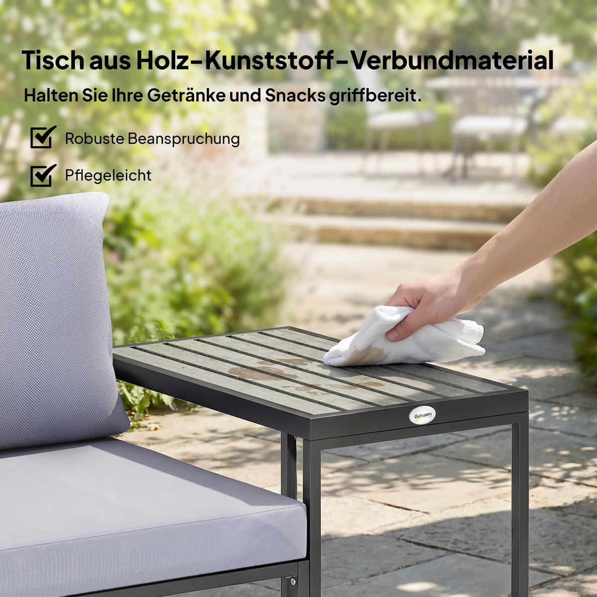 BALKONMÖBEL-SET 3er Set Stahl Polyester Grau - Grau, Textil/Metall - Outsunny