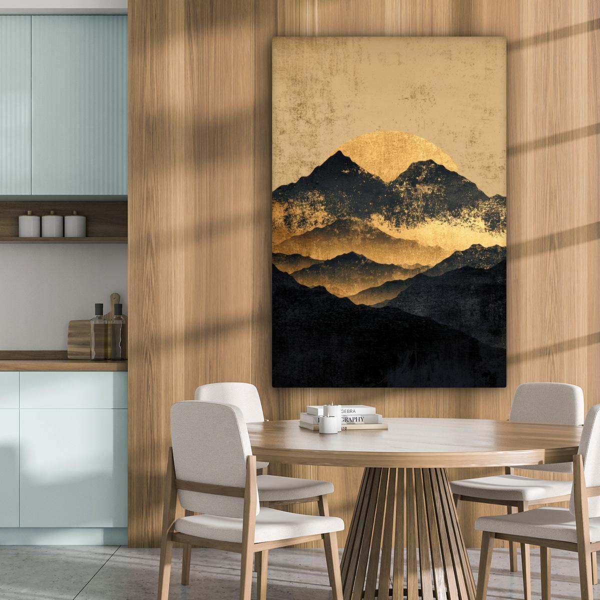 LEINWANDBILD Goldene Berge bei Mondschein Deko Groß 90x140 cm - Goldfarben, Textil (90/140cm) - MuchoWow