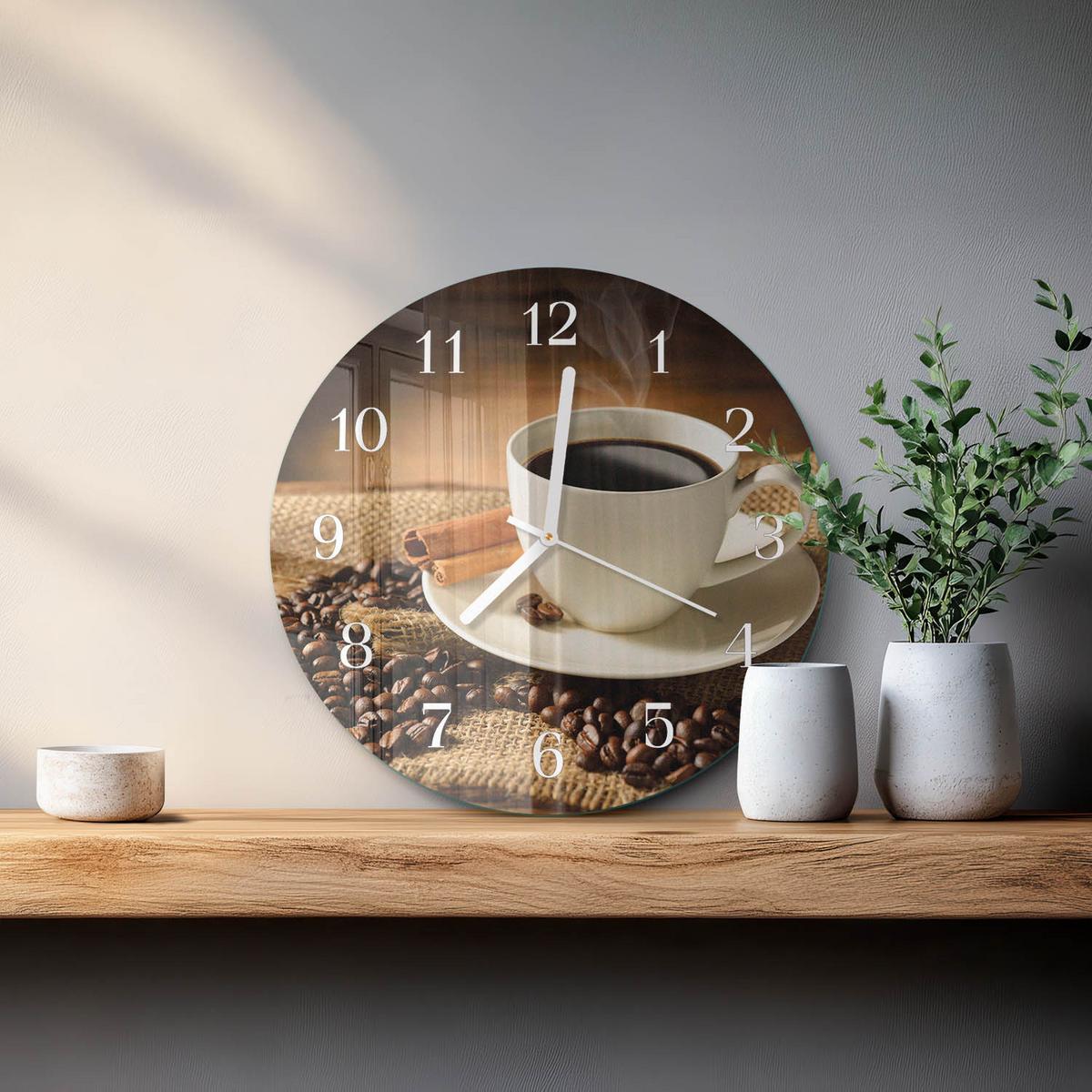 WANDUHR aus Glas Ø30 cm - Kaffee - Braun, Glas (30/30/0.4cm) - TULUP