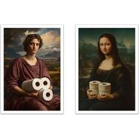 POSTER Set Mit 2 Mona Lisa Toilette A4 Weißer Rahmen - Weiß, Papier (29.7/5/21cm) - Nacnic