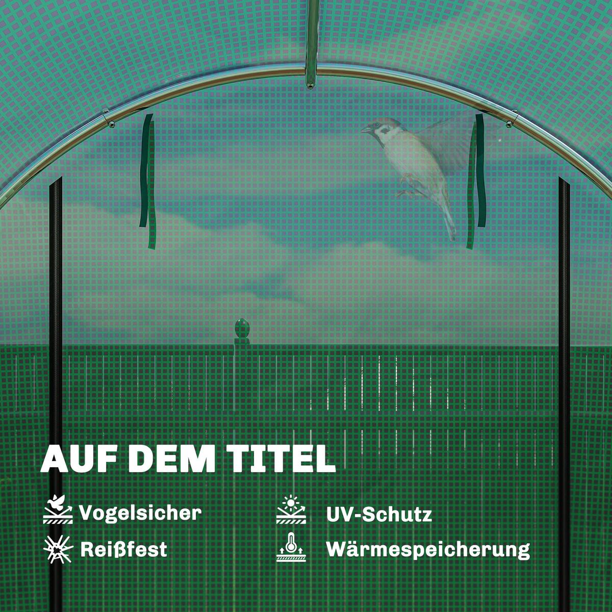 GEWÄCHSHAUS 3 x 2 x 2 m Foliengewächshaus mit Rollbar Reißverschlusstür - Grün, Kunststoff (200/200/300cm) - Outsunny