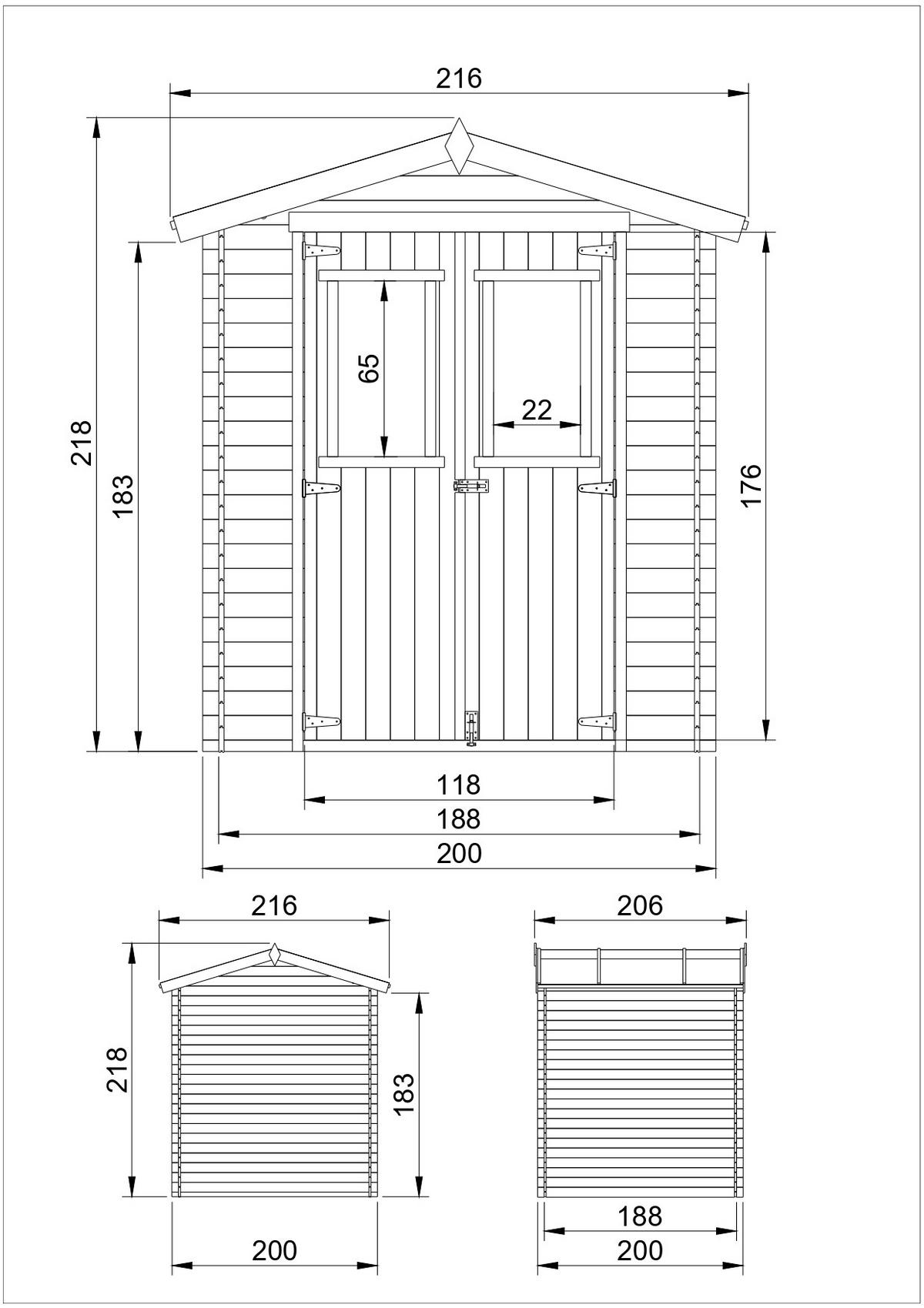 GARTENHAUS HOLZ mit imprägniertem BodenB216xL206xH216 cm/ 3.53 m2 - M343C+M343G - Beige, Holz (216/224/200cm) - Timbela