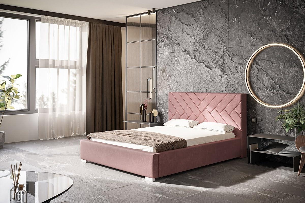POLSTERBETT Monaco mit Kopfteil, 120x200 cm, Doppelbett mit Bettkasten und Lattenrost aus Holz, Velourstoff Rosa - Pink, Holz/Textil (120/200cm) - Alpi-Möbel