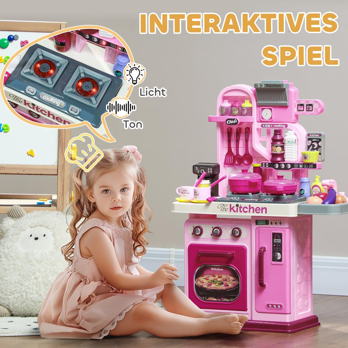 KINDERKÜCHE Spielküche mit Herd, Wasserhahn mit Druckknopf, für 3-6 Jahre, Rosa - Rosa, Kunststoff (53/22/69cm) - AIYAPLAY