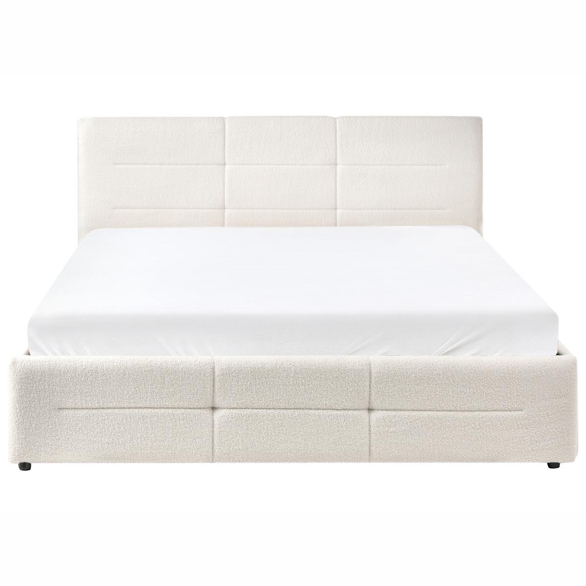 BETT mit Stauraum 160/200 Bouclé Cremeweiß Massognes - Creme, Textil (160/200cm) - Beliani