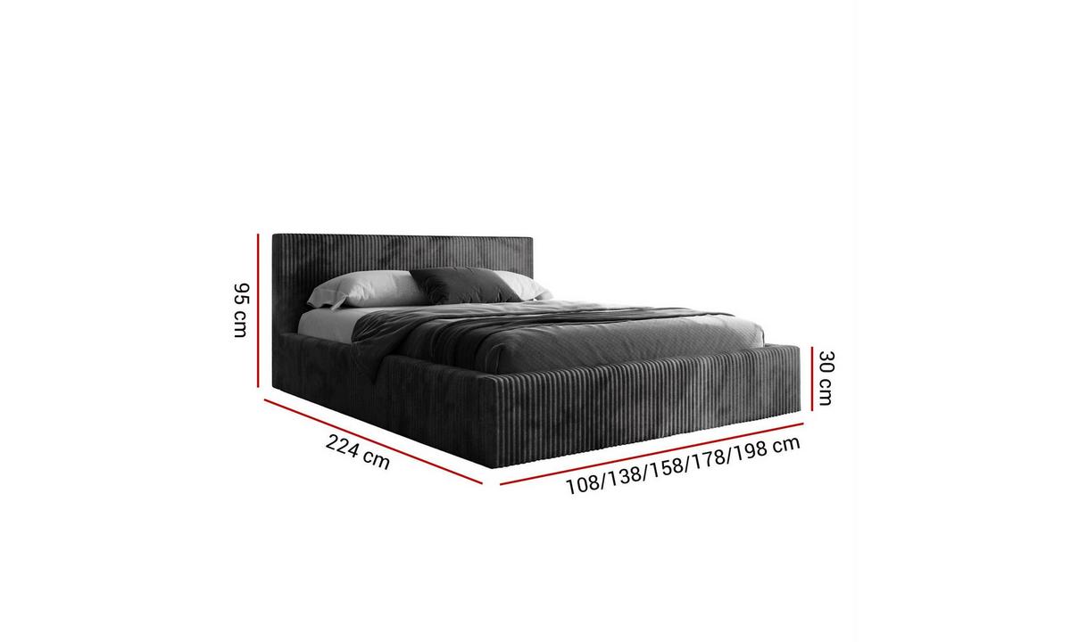 POLSTERBETT TILIA 180x200 cm Tilia 100, 34 Holzlatten, Kopfteil 95 cm - Schwarz, Textil (180/200cm) - Lookway