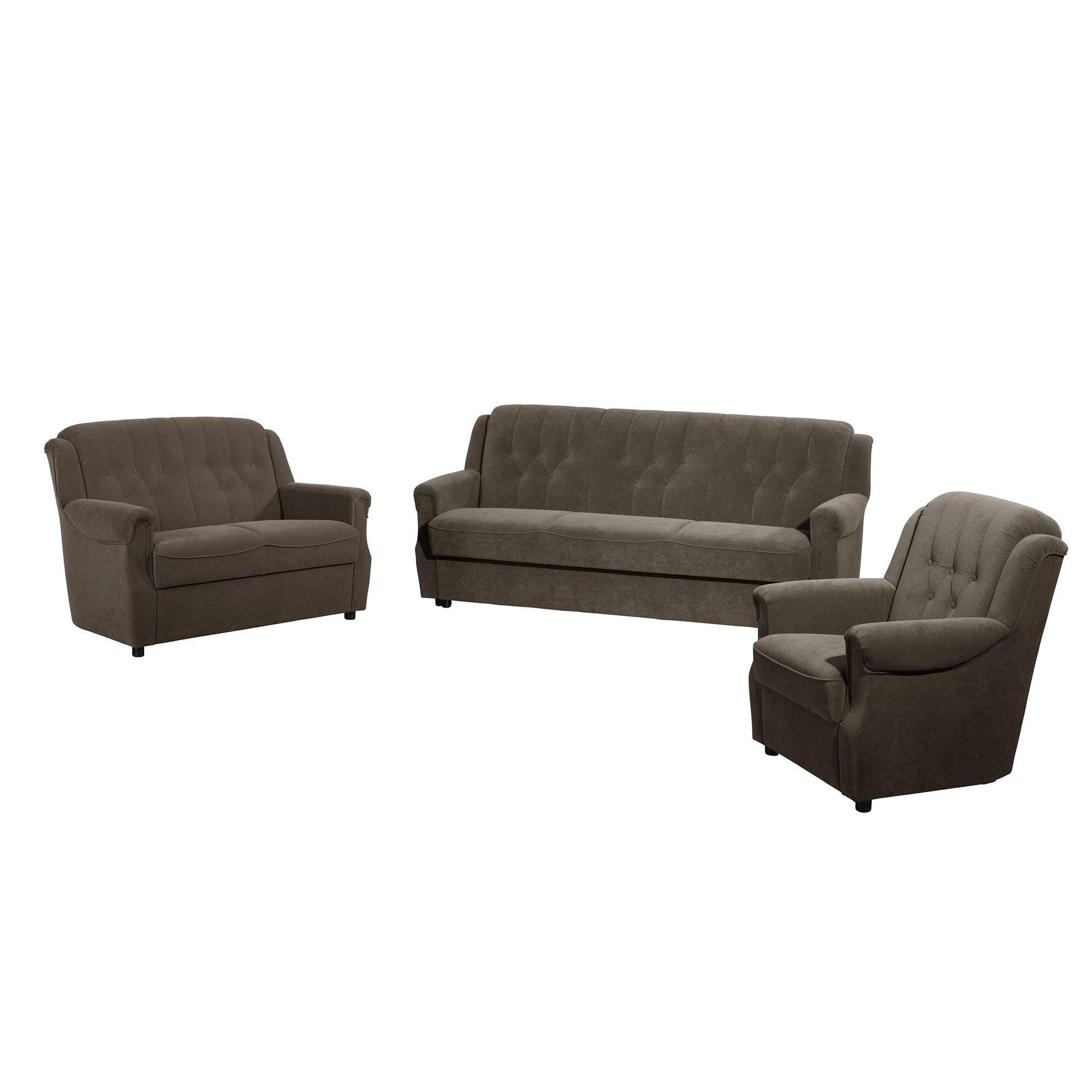 SOFAGARNITUR 3-2-1 Kaylyn Flockstoff braun - Braun, Kunststoff (200/89/83cm) - 58aufmkessel