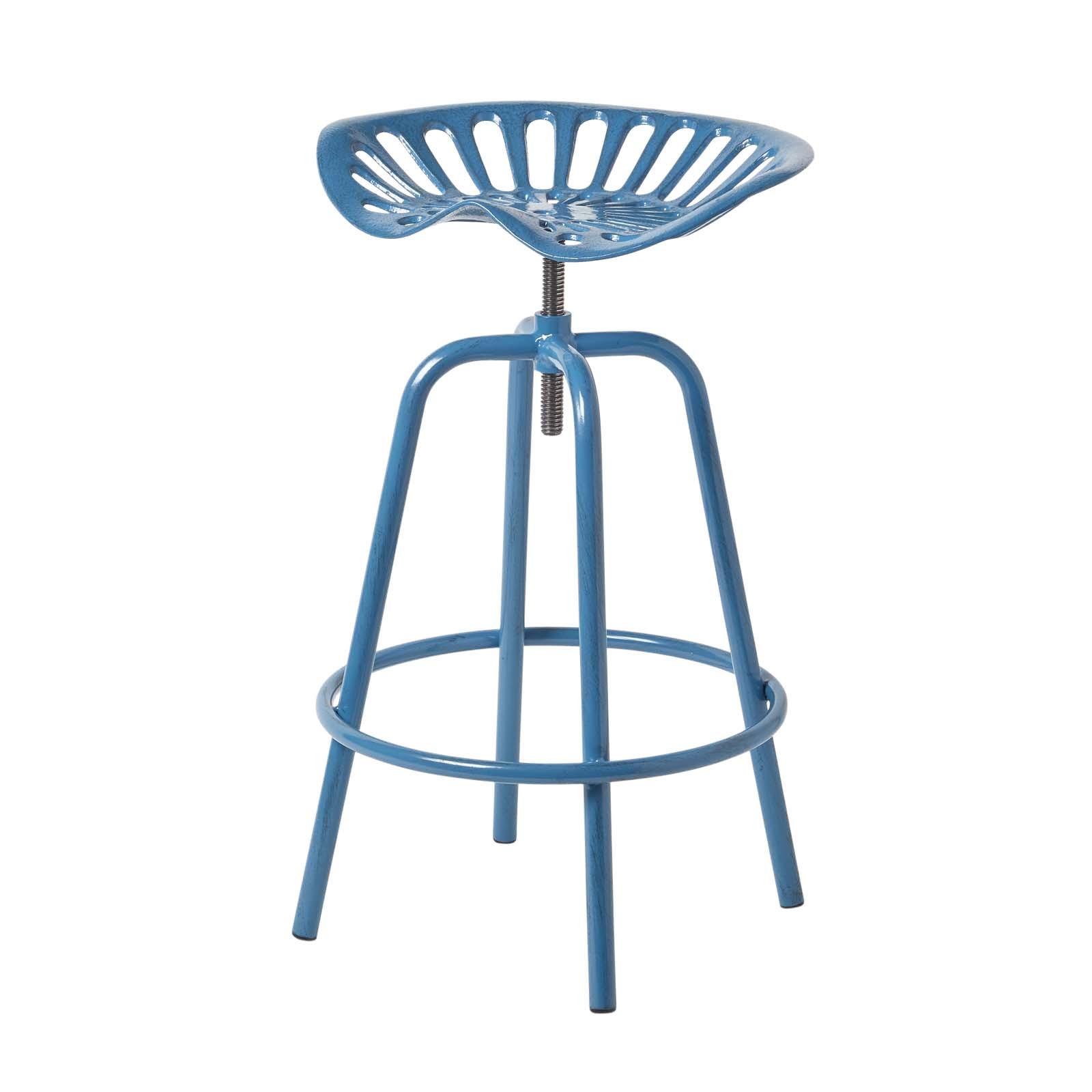 BARHOCKER Traktorsitz, Metall im Vintage-Look, höhenverstellbar - Blau, Metall (47/74/50cm) - Homescapes
