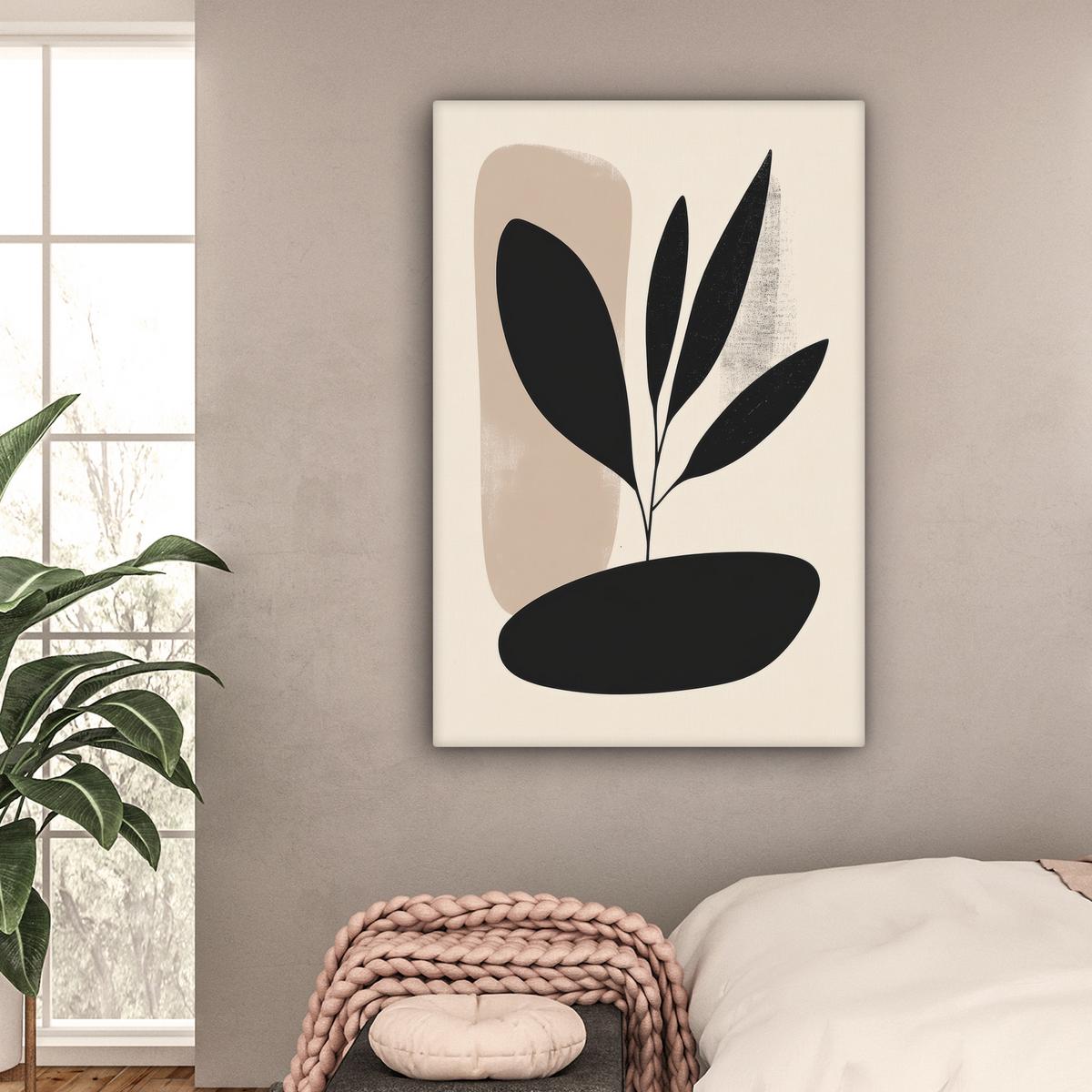 LEINWANDBILD Pflanze - Beige - Japanisch Deko XXL 80x120 cm - Schwarz, Textil (80/120cm) - MuchoWow