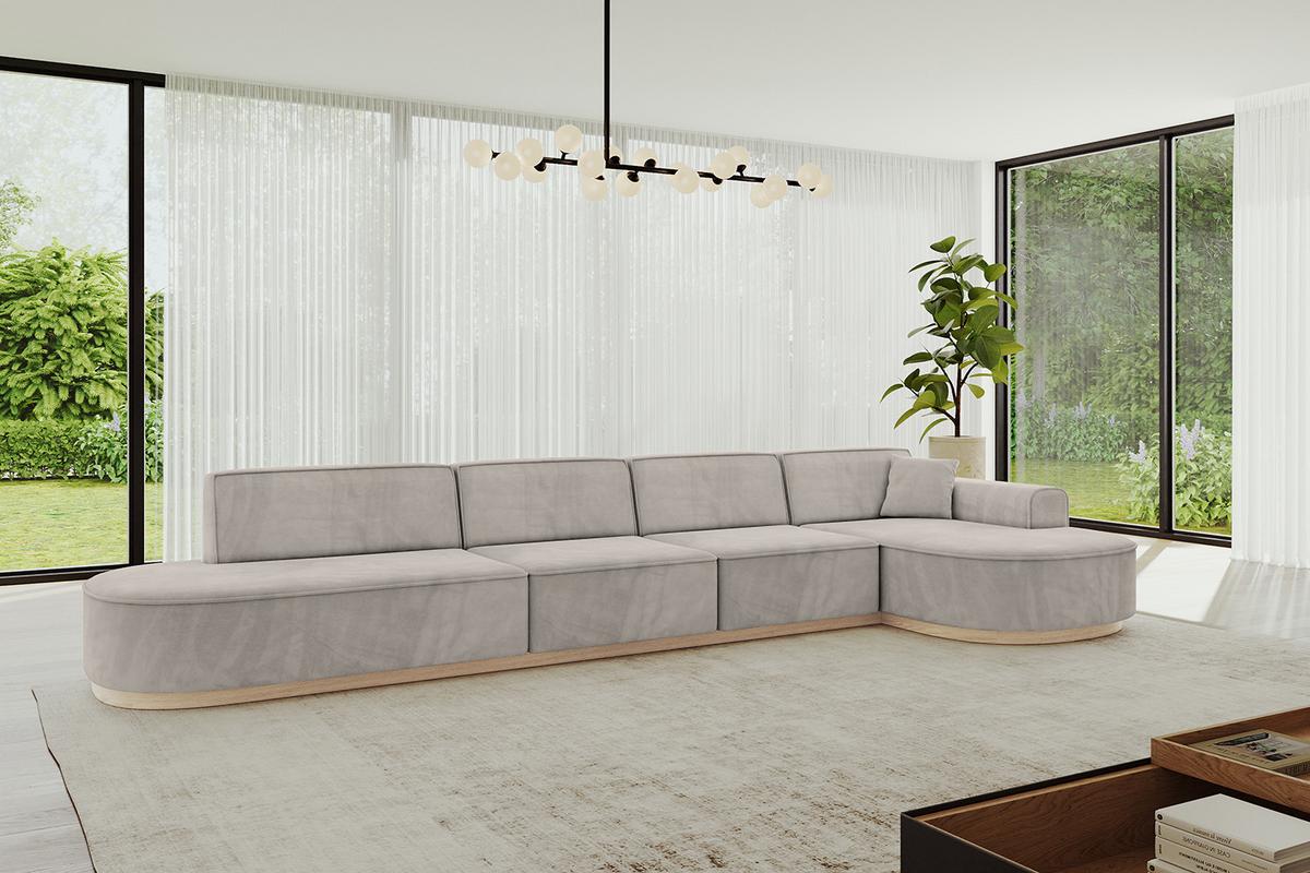 ECKSOFA Ottomane Rechts MARI-L3-v1 - 413x171x83 cm Hellbraun Velours - Hellbraun, Holzwerkstoff/Textil (171/413cm) - ALTDECOR